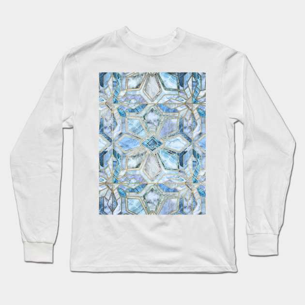 Geometric Gilded Stone Tiles in Soft Blues Long Sleeve T-Shirt by micklyn